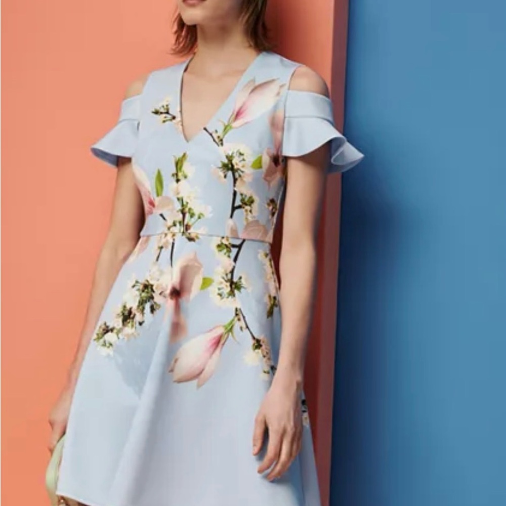 Ted Baker Sky Blue Floral Mini Dress size 8